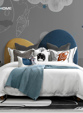 软装样板间儿童房北欧ins风男孩蓝色宇宙太空火箭床品纯棉四件套