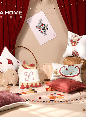现代简约ins儿童房大马戏团主题红白色老鼠大师客厅沙发抱枕靠垫