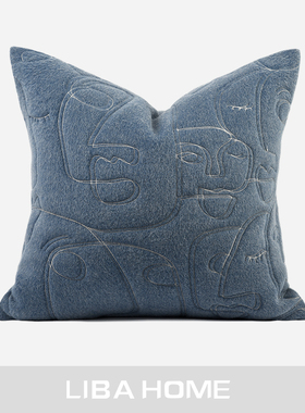 北欧ins轻奢风沙发样板间简约现代蓝色绣花儿童抱枕床头客厅靠垫