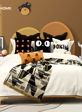 软装样板间女孩房抱枕魔女宅急便黑色床品四件套床头靠垫儿童抱枕