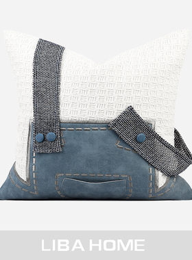 北欧ins轻奢风沙发儿童样板间现代白蓝色小黄人背带抱枕床头靠垫