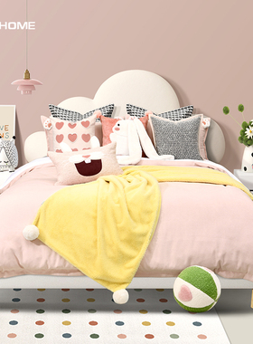 篱笆宅品软装样板北欧ins轻奢简约现代儿童粉色爱丽丝床品四件套