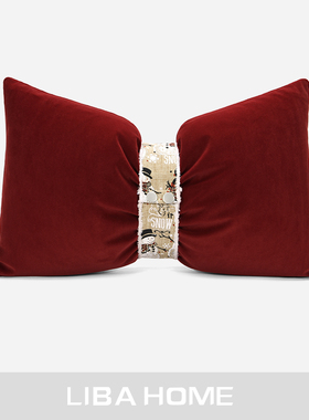 北欧轻奢风儿童沙发样板现代红色蝴蝶结异形抱枕摆件床头装饰靠垫