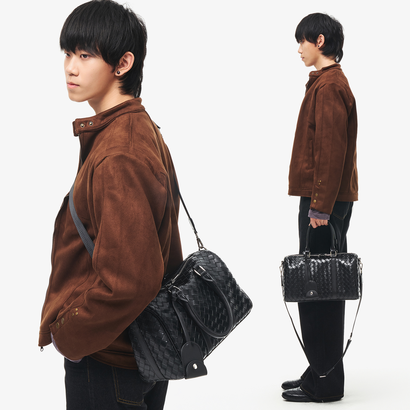 手工编织男士通勤斜挎包