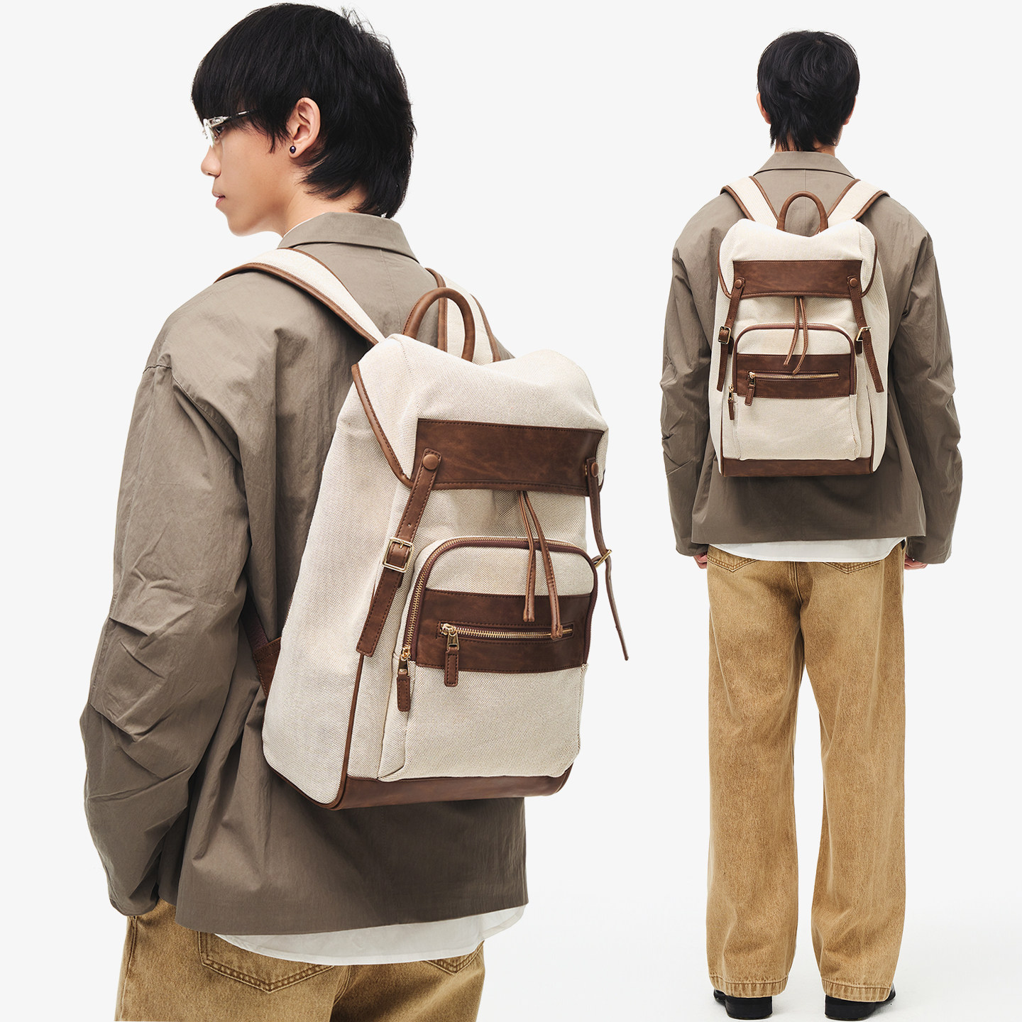 英伦风双肩背包男大容量帆布书包