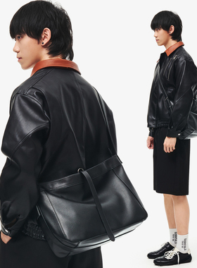 NESBIT高级感荔枝纹软皮斜挎包男2025新品小众设计师简约男包通勤