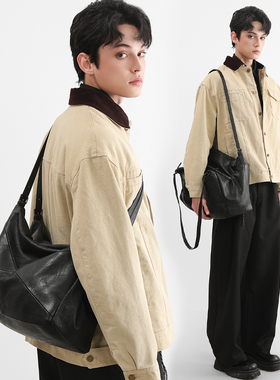 NESBIT原创设计感潮牌男包2025新款通勤单肩斜挎包拼接软皮托特包