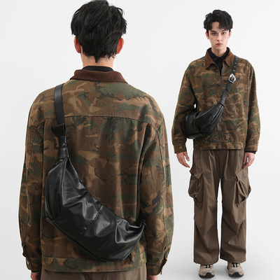 小众设计感男包褶皱牛角包斜挎包