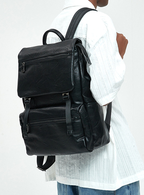 NESBIT高级感男士双肩包商务通勤大容量皮质背包时尚电脑包登山包