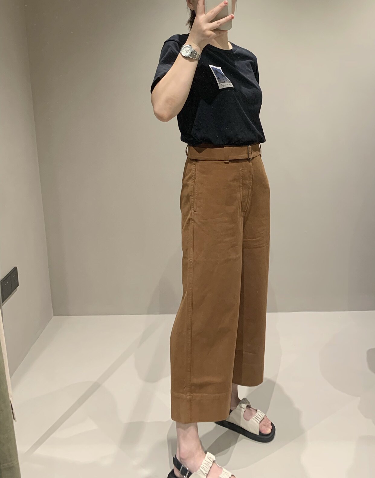 Marg*ret howell经典焦糖色南瓜色高腰腰带八九分裤阔腿裤