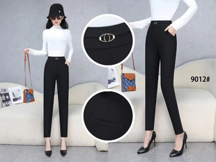 女士高腰弹力大码 百搭妈妈直筒小脚裤 小黑裤 显瘦时尚 修身 春秋新款