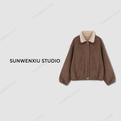 swx studio“街头少女”精致挺廓有型小翻领环保皮草休闲外套