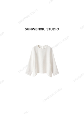 swx studio 倪妮同款100%亚麻褶皱肌理感纸片人专机绣花罩衫367B