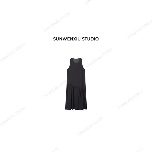 swx studio 黑色美学 长期主义衣橱b备高品质无袖拼接连衣裙531B