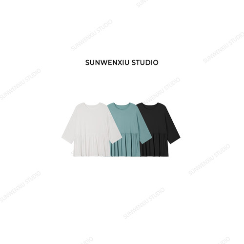 swx studio 懒懒t 巨藏肉松弛感飘逸大裙摆休闲百搭娃娃衫533B