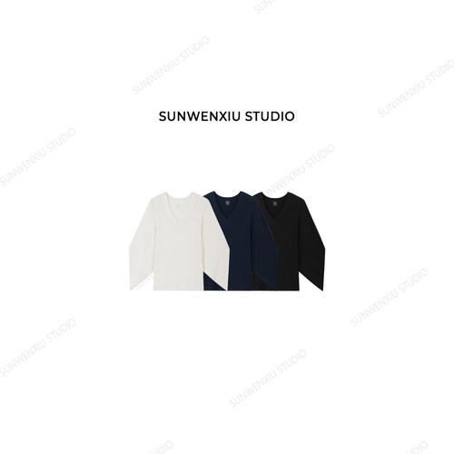 swx studio 小蝙蝠t 夏季极简气质V领天丝羊毛中袖打底T恤268B