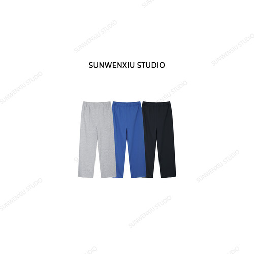swx studio 毛边小破裤 日常休闲舒适百搭基础松紧腰九分卫裤459B