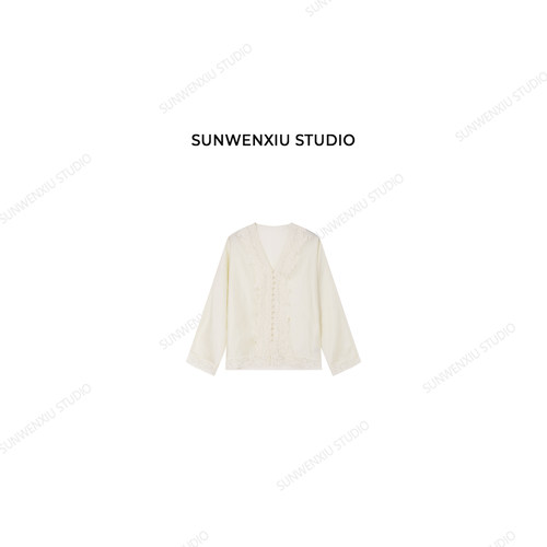 swx studio 蕾丝邂逅 法式精致感气质轻奢莱赛尔蝙蝠袖衬衫311C