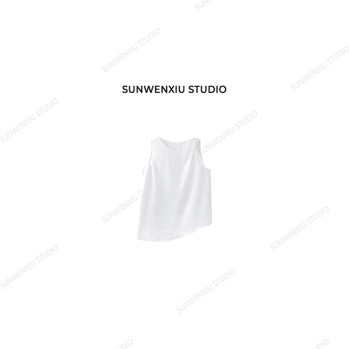 swx studio 麻系列 100%亚麻极简高品质扭结设计感无袖背心441C