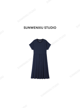 swx studio 藏肉2.0 棉麻混纺气质简约可抽绳收腰长款连衣裙387A
