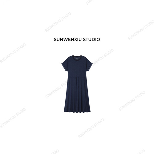 swx studio 藏肉2.0 棉麻混纺气质简约可抽绳收腰长款连衣裙387A