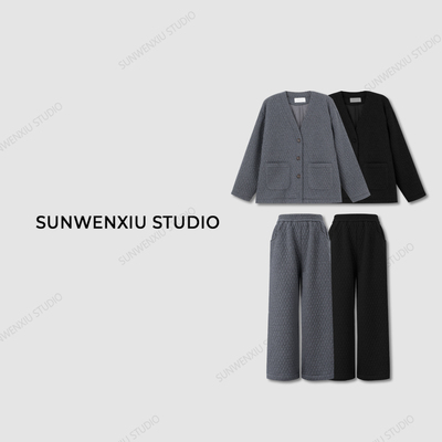 孙文秀studio“主理人套装”极简静奢羊毛填充格纹套装九分裤卫衣