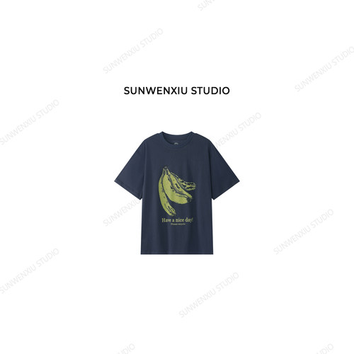 swx studio 布拿拿香蕉T 夏季复古数码印花个性圆领休闲百搭T540B