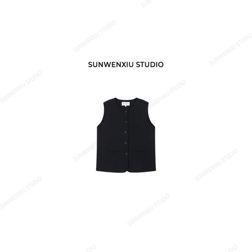 swx studio 西装马甲 极简叠穿搭子无袖黑色马甲5015B