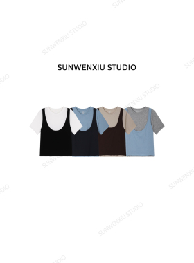 swx studio 真两件 夏日清凉撞色设计感背心吊带两件套T恤345A