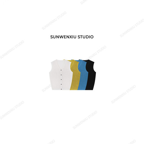 swx studio 多巴胺马甲 干爽清凉棉线纯色镂空无袖针织马甲1130