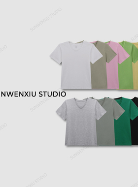 swx studio瘦竹竿100%全棉衣橱极简百搭圆领T恤短袖休闲女士极简