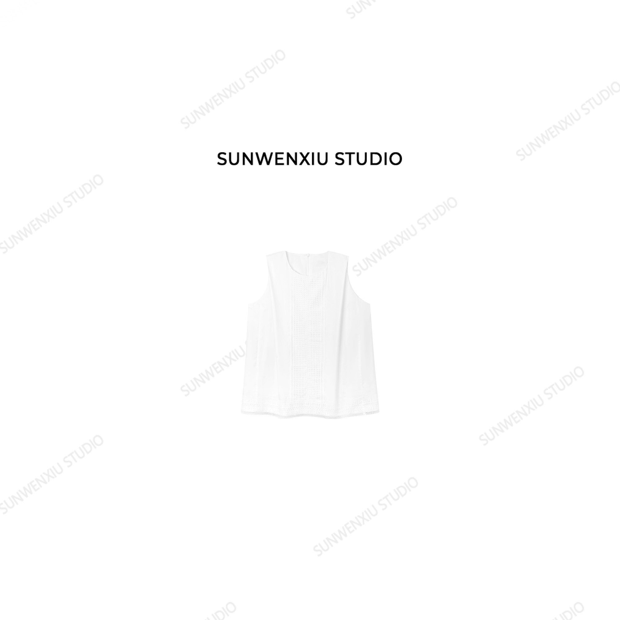 swx studio 长岛假日 100%棉重工花边贴布无袖背心小衫330C