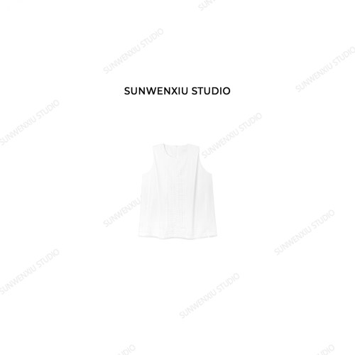 swx studio 长岛假日 100%棉重工花边贴布无袖背心小衫330C
