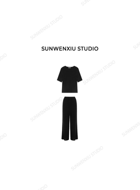 swx studio 人手一件（小版+裤子）醋酸黑色简约显瘦两件套