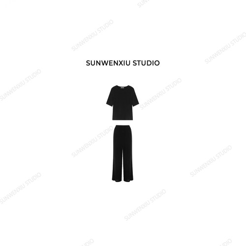 swx studio 人手一件（小版+裤子）醋酸黑色简约显瘦两件套