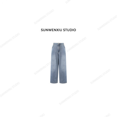 swx studio 垮垮牛 过夏无忧轻薄阔腿弯刀廓形清新浅色牛仔裤420C