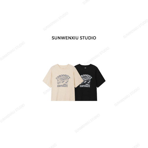 swx studio 编号57 100%全棉美式复古小版字母印花T恤463B