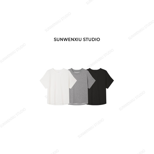 swx studio 方块T 空气层休闲遮肉圆领斗篷型设计感短袖T恤361B