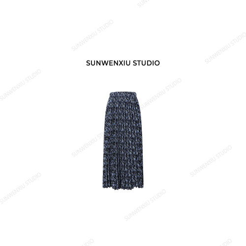 swx studio 心动花海 重工压褶复古松紧腰碎花半裙2207