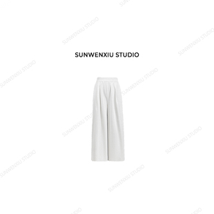 100%全棉简约百搭休闲直筒松紧腰长裤 老钱裤 棉质女 studio店 swx