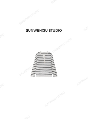 swx studio 日本和纸纱系列 经典黑白条纹干爽清凉简约针织衫4102