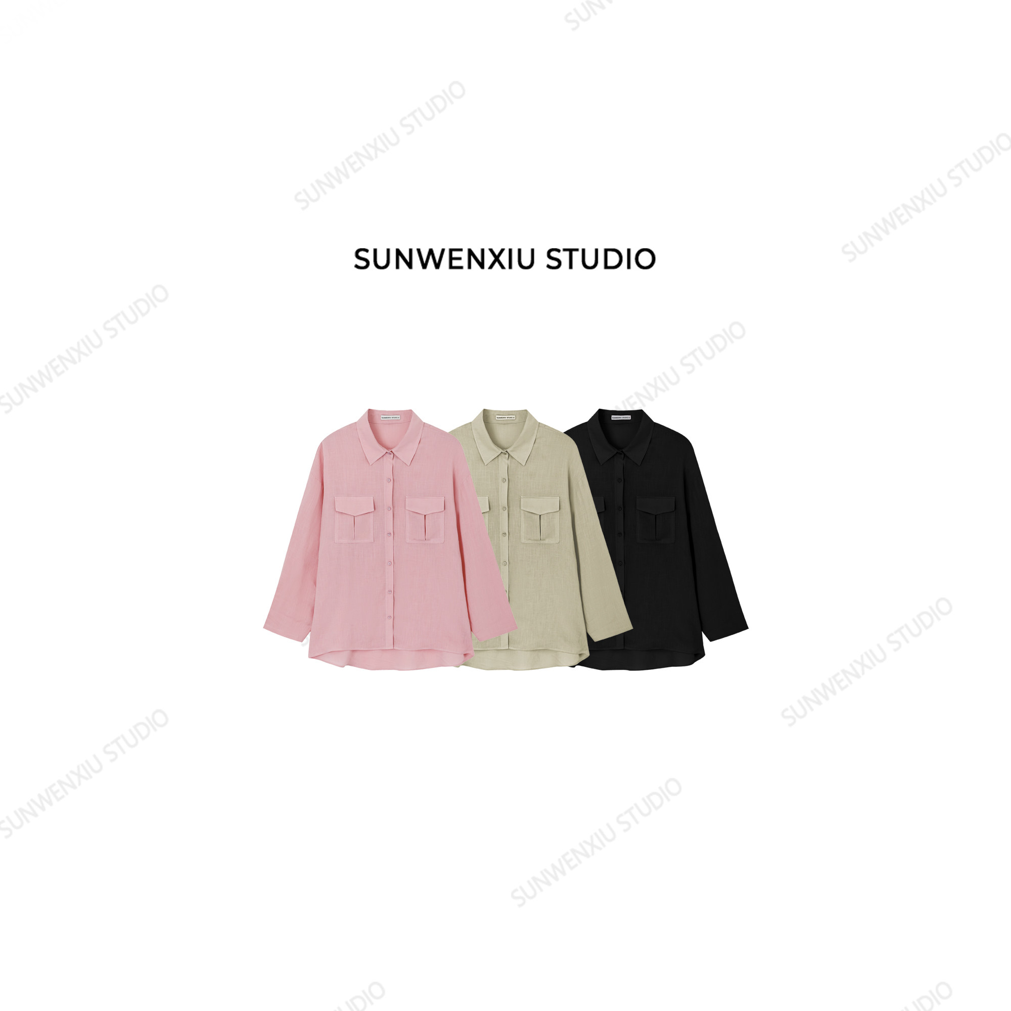 swx studio 口袋衬衫 从未见过这么好看的粉 天丝亚麻衬衫304A