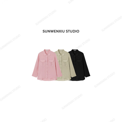 swx studio 口袋衬衫 从未见过这么好看的粉 天丝亚麻衬衫304A