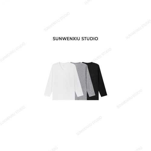 swx studio 麻结T  肌理感简约百搭休闲透感防晒V领长袖T恤483B