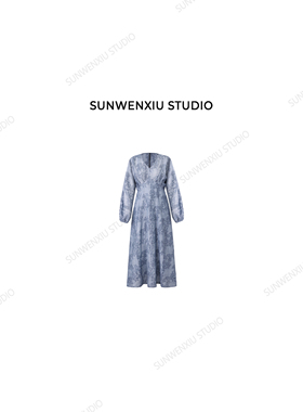 swx studio 新雨后 气质高级感蓝紫天丝提花收腰碎花连衣裙493B
