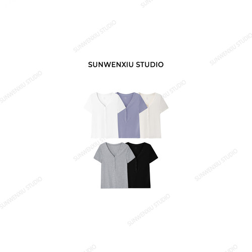 swx studio 尖叫t 强烈推荐！超柔软大领口莱赛尔夏季短袖T恤607C