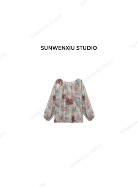 swx studio 莫奈花园 复古油画感微透印花一字肩两穿上衣1015A