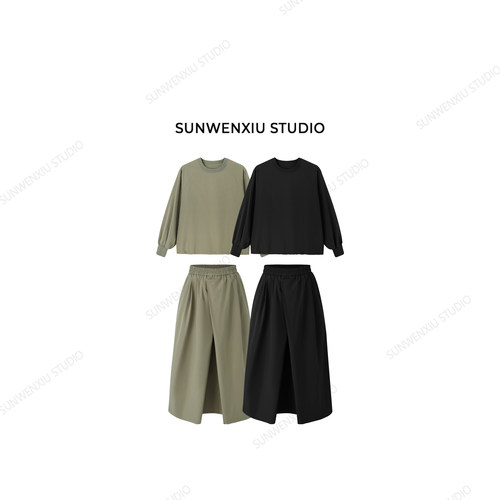 swx studio 户外探险家 简约松弛腔调感松紧腰休闲套装247B