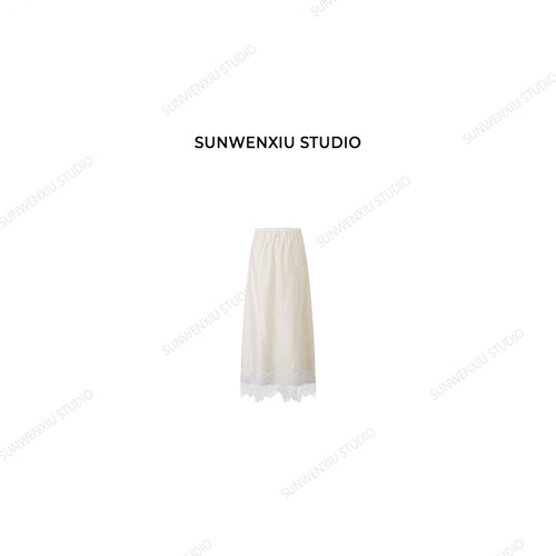 swx studio 佳人裙 醋酸天丝蕾丝拼接花边松紧腰半裙368B