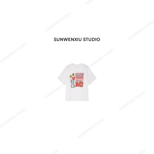 swx studio 牛仔很忙 美式复古印花西部牛仔休闲宽松百搭T恤443C